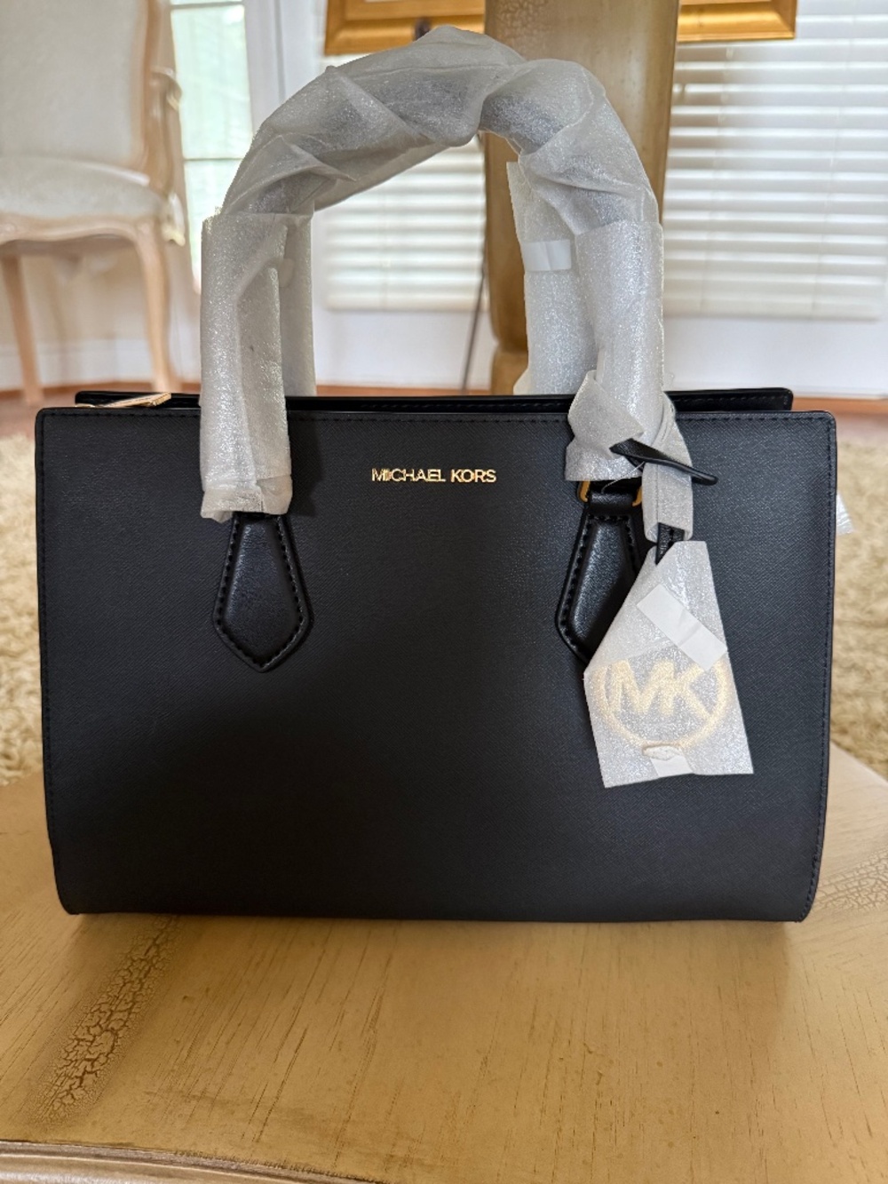 Michael Kors Sheila Convertible Satchel Black Vegan Leather Gold Hardware NWOT